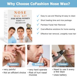 Nose Wax Kit from CoFashion - 50g Wax for Hair Removal, 20 Applicators (Up to 20 Uses), 10 Paper Cups for Nose and Ear Waxing Nose Wax Kit from CoFashion - 50g Wax for Hair Removal, 20 Applicators (Up to 20 Uses), 10 Paper Cups for Nose and Ear Waxing