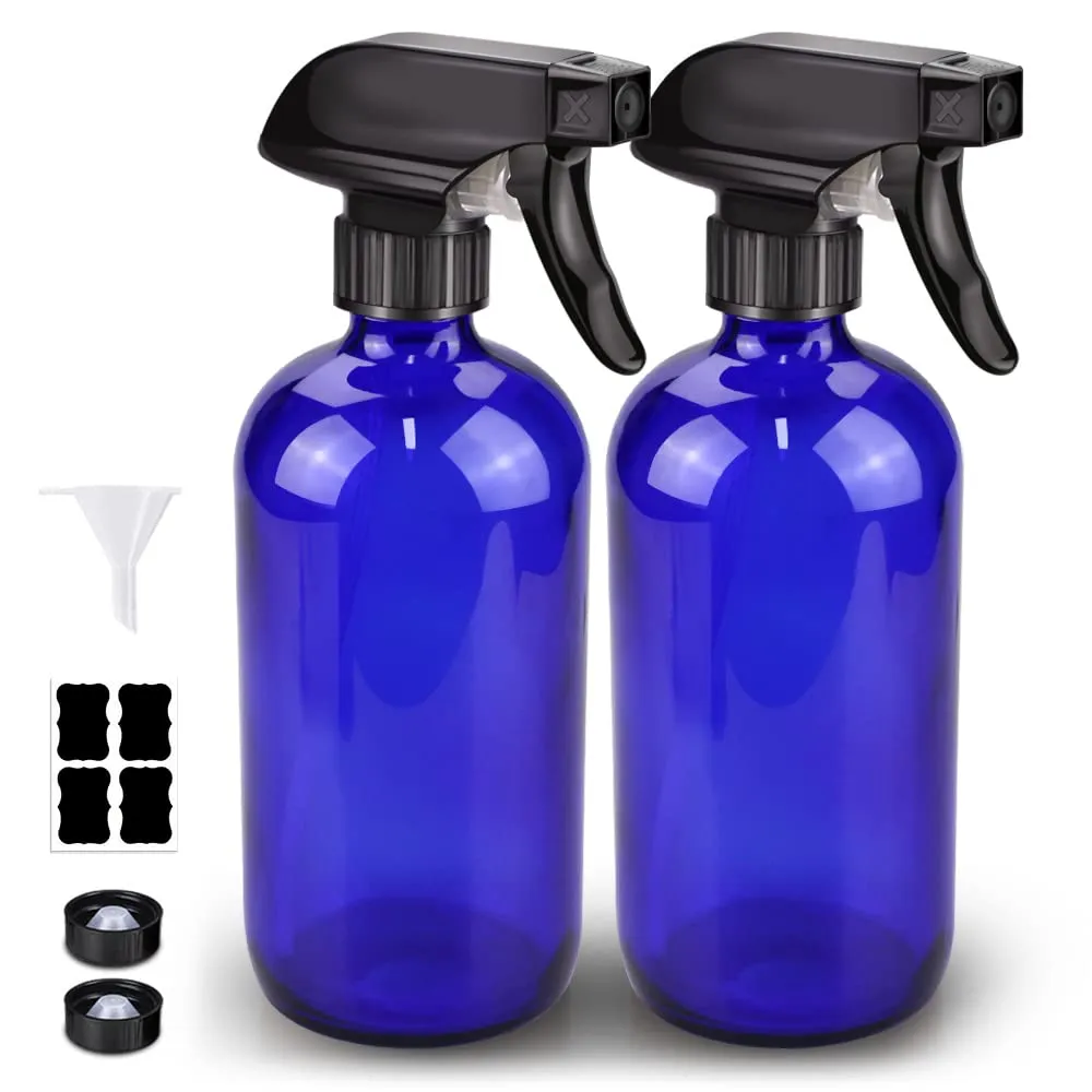 Bontip Glass Spray Bottle, Blue Glass Spray Bottle Set & Accessories for Non-toxic Window Cleaners Aromatherapy Facial Hydration Watering Flowers Hair Care (2 Pack/16 oz) (Blue) Bontip Glass Spray Bottle, Blue Glass Spray Bottle Set & Accessories for Non-toxic Window Cleaners Aromatherapy Facial Hydration Watering Flowers Hair Care (2 Pack/16 oz) (Blue)