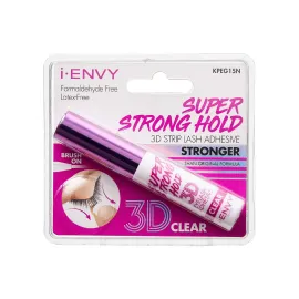 i-Envy by KISS Super Strong Hold 3D Strip Lash Glue (Clear), Waterproof Brush-On False Eyelash Adhesive, Latex-Free & Odor-Free, Long-Lasting & Easy Application, Ideal for Sensitive Eyes