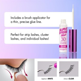 i-Envy by KISS Super Strong Hold 3D Strip Lash Glue (Clear), Waterproof Brush-On False Eyelash Adhesive, Latex-Free & Odor-Free, Long-Lasting & Easy Application, Ideal for Sensitive Eyes