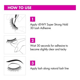 i-Envy by KISS Super Strong Hold 3D Strip Lash Glue (Clear), Waterproof Brush-On False Eyelash Adhesive, Latex-Free & Odor-Free, Long-Lasting & Easy Application, Ideal for Sensitive Eyes