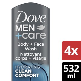 DOVE MEN + CARE Body and Face Wash Clean Comfort 4 Count for Healthier and Stronger Skin Effectively Washes Away Bacteria While Nourishing Your Skin, 18 oz