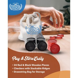 WE Games Wooden Checkers Pieces with Drawstring Storage Bag - 24 Checker Pieces Only - Red & Black, 2-inch Diameter