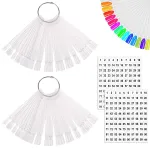 JASSINS 100 Pcs Clear Fan-shaped False Nail Swatch Sticks Nail Polish Practice Display Art Tips Nail Sample Sticks With Metal Split Ring