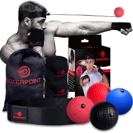 Boxing Reflex Ball for Adults and Kids - React Reflex Balls on String with Headband, Carry Bag and Hand Wraps - Improve Hand Eye Coordination, Punching Speed, Fight Reaction
