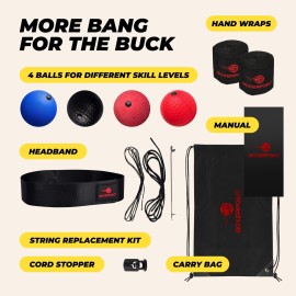 Boxing Reflex Ball for Adults and Kids - React Reflex Balls on String with Headband, Carry Bag and Hand Wraps - Improve Hand Eye Coordination, Punching Speed, Fight Reaction