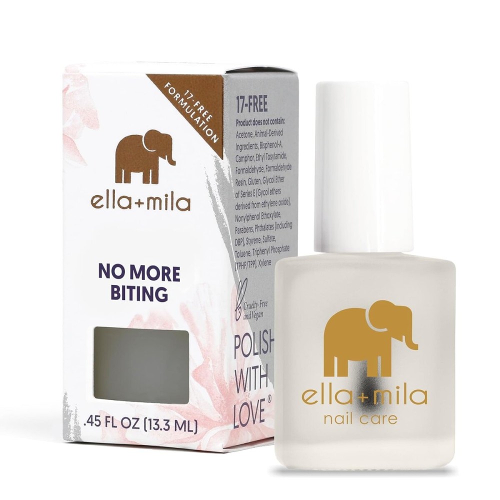 ella+mila No More Biting Nail Polish - Bitter Taste Nail Biting Treatment for Kids & Adults - Effective Thumb Sucking Stop for Kids (0.45 fl oz) ella+mila No More Biting Nail Polish - Bitter Taste Nail Biting Treatment for Kids & Adults - Effective Thumb Sucking Stop for Kids (0.45 fl oz)