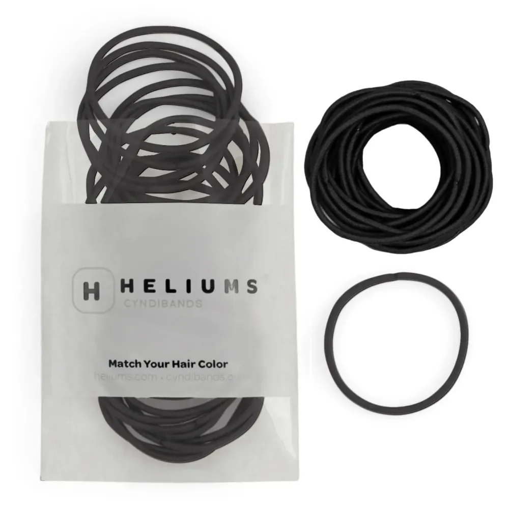 Heliums Thin Hair Elastics - Black - 2mm Ties for Thin Hair, 1.75 Inch, Medium Hold No Damage Ponytail Holders - 40 Count