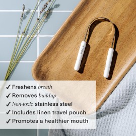 Boka Tongue Scraper for Adults & Kids with Case - Stainless Steel Tongue Cleaner w/Linen Travel Pouch - Scrubber to Remove Tongue Buildup and Freshens Breath (Pack of 1) Boka Tongue Scraper for Adults & Kids with Case - Stainless Steel Tongue Cleaner w/Linen Travel Pouch - Scrubber to Remove Tongue Buildup and Freshens Breath (Pack of 1)