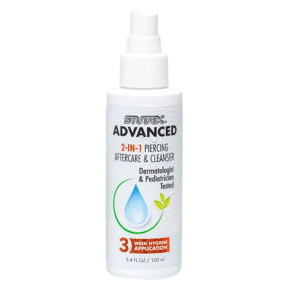 Studex Advanced 2-in-1 Piercing Aftercare & Cleanser - Hypochlorous Spray for Body and Ear Piercing, Hypoallergenic Formula for Sensitive Skin (3.4oz)