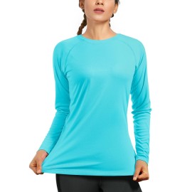 isnowood Women\'s Sun Protection Long Sleeve Shirts, UPF 50+ UV Rash Guard Swim Shirt, Workout Hiking Running Athletic Tops Blue