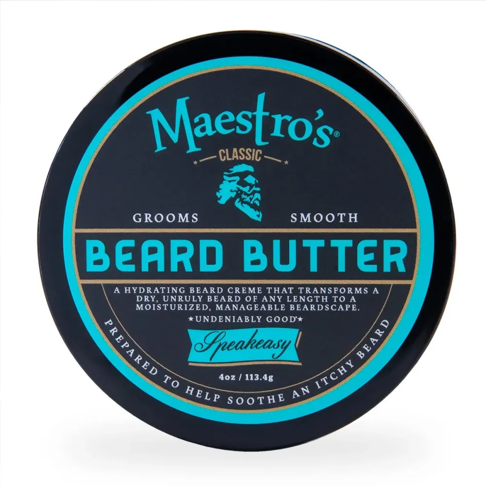 Maestro\'s Classic BEARD BUTTER | Anti-Itch, Extra Soothing, Hydrating Beard Creme For All Beard Types & Lengths- Speakeasy Blend, 4 Ounce Maestro\'s Classic BEARD BUTTER | Anti-Itch, Extra Soothing, Hydrating Beard Creme For All Beard Types & Lengths- Speakeasy Blend, 4 Ounce