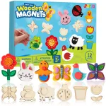 JOYIN 12 Wooden Magnet Creativity Arts & Crafts Painting Kit for Kids, Decorate Your Own Painting Gift for Easter Basket Stuffers, Birthday Parties and Family Crafts, Party Favors for Boys Girls