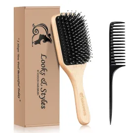 Hair Brush, Sosoon Boar Bristle Paddle Hairbrush for Long Short Thick Thin Curly Straight Wavy Dry Hair for Men Women Kids, No More Tangle, Giftbox & Tail Comb Included Hair Brush, Sosoon Boar Bristle Paddle Hairbrush for Long Short Thick Thin Curly Straight Wavy Dry Hair for Men Women Kids, No More Tangle, Giftbox & Tail Comb Included