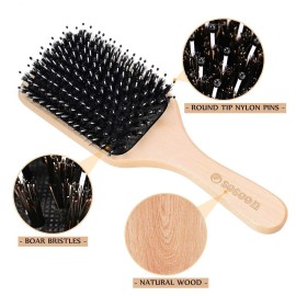 Hair Brush, Sosoon Boar Bristle Paddle Hairbrush for Long Short Thick Thin Curly Straight Wavy Dry Hair for Men Women Kids, No More Tangle, Giftbox & Tail Comb Included Hair Brush, Sosoon Boar Bristle Paddle Hairbrush for Long Short Thick Thin Curly Straight Wavy Dry Hair for Men Women Kids, No More Tangle, Giftbox & Tail Comb Included