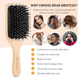 Hair Brush, Sosoon Boar Bristle Paddle Hairbrush for Long Short Thick Thin Curly Straight Wavy Dry Hair for Men Women Kids, No More Tangle, Giftbox & Tail Comb Included Hair Brush, Sosoon Boar Bristle Paddle Hairbrush for Long Short Thick Thin Curly Straight Wavy Dry Hair for Men Women Kids, No More Tangle, Giftbox & Tail Comb Included
