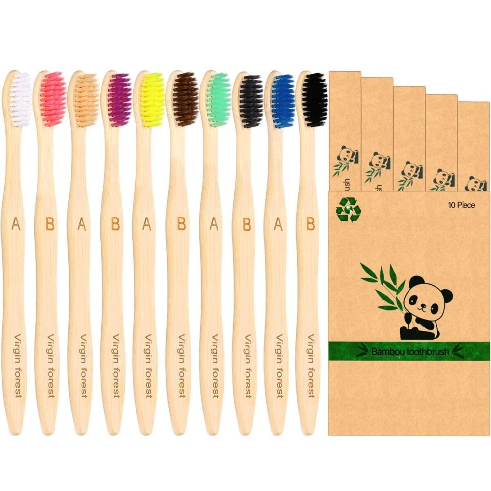 Virgin Forest 10 Count Bamboo Toothbrush, Soft Bristle for Adults, Eco Friendly Natural Wooden Toothbrushes, Vegan Organic Bamboo Travel Tooth Brush (10 Colors) Virgin Forest 10 Count Bamboo Toothbrush, Soft Bristle for Adults, Eco Friendly Natural Wooden Toothbrushes, Vegan Organic Bamboo Travel Tooth Brush (10 Colors)