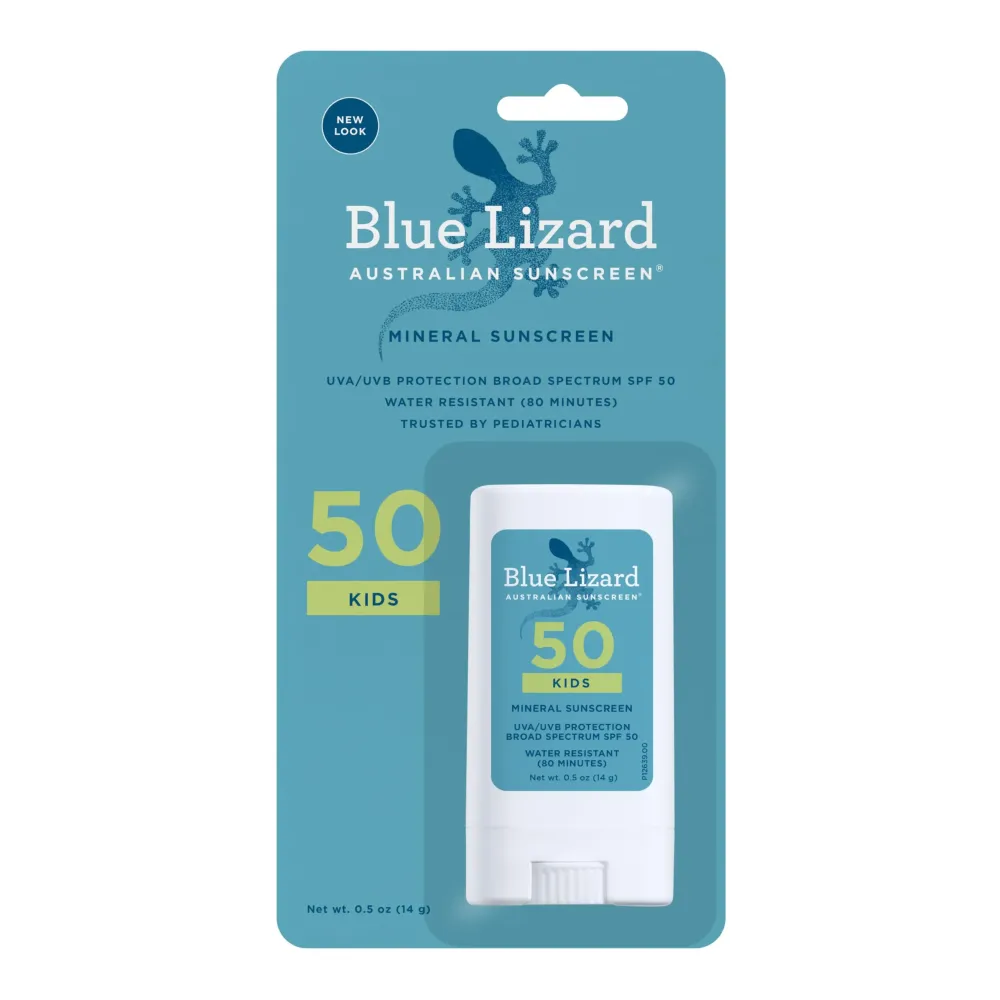 BLUE LIZARD Mineral Sunscreen Stick with Zinc Oxide SPF 50+ Water Resistant UVA/UVB Protection Easy to Apply Fragrance Free, Kids, Unscented, 0.5 oz BLUE LIZARD Mineral Sunscreen Stick with Zinc Oxide SPF 50+ Water Resistant UVA/UVB Protection Easy to Apply Fragrance Free, Kids, Unscented, 0.5 oz