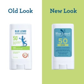 BLUE LIZARD Mineral Sunscreen Stick with Zinc Oxide SPF 50+ Water Resistant UVA/UVB Protection Easy to Apply Fragrance Free, Kids, Unscented, 0.5 oz BLUE LIZARD Mineral Sunscreen Stick with Zinc Oxide SPF 50+ Water Resistant UVA/UVB Protection Easy to Apply Fragrance Free, Kids, Unscented, 0.5 oz