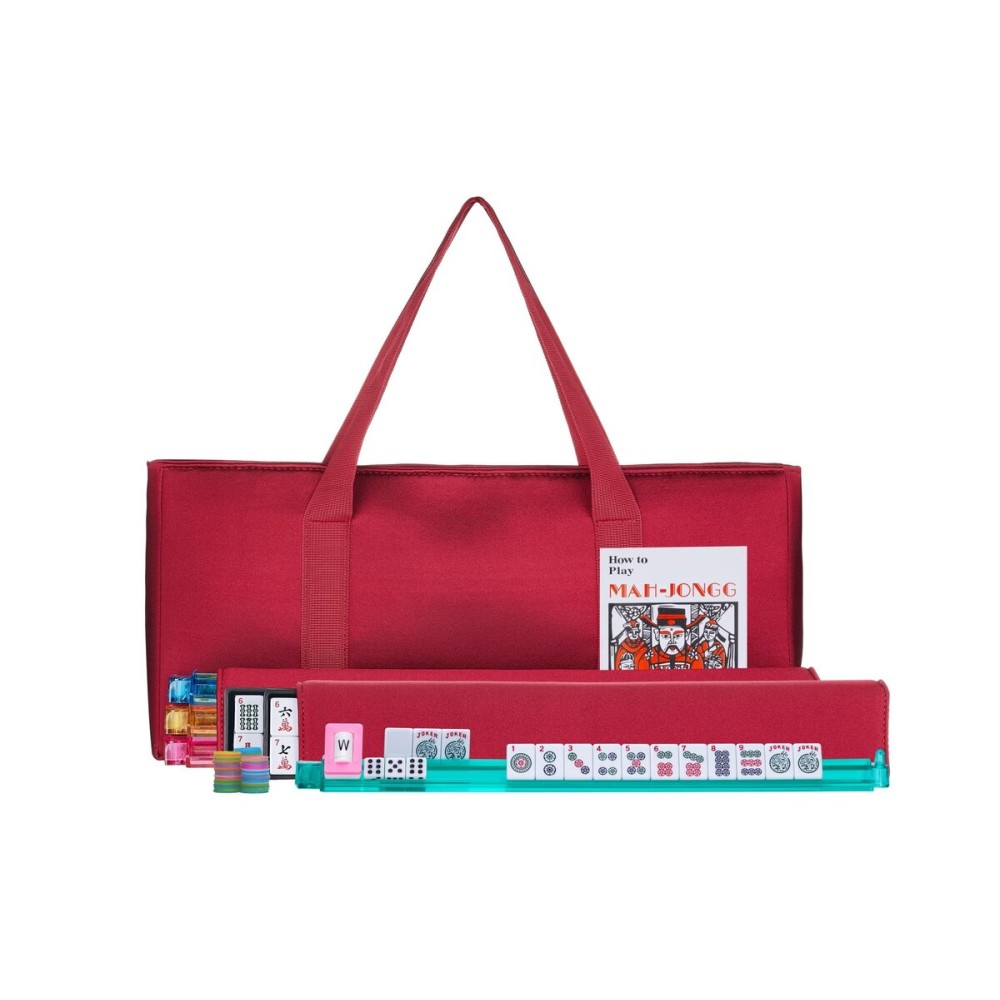 HNDTEK American Mahjong Set - Red Burgundy Soft Bag - 166 White Engraved Tiles, 4 All-in-One Rack/Pushers Western Mah Jongg Game Set HNDTEK American Mahjong Set - Red Burgundy Soft Bag - 166 White Engraved Tiles, 4 All-in-One Rack/Pushers Western Mah Jongg Game Set