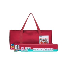 HNDTEK American Mahjong Set - Red Burgundy Soft Bag - 166 White Engraved Tiles, 4 All-in-One Rack/Pushers Western Mah Jongg Game Set