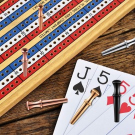 Cribbage Board by Bicycle 3-Track Colour Coded Real Pine Wood Cribbage Game with Deck of Bicycle Cards and Premium Metal Cribbage Pegs
