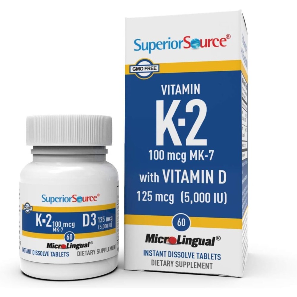 Superior Source Vitamin K-2 100 mcg with Vitamin D3 125 mcg - Bone Strength Support Supplement - Aids Healthy Joints - 60 Sublingual Dissolving Tablets Superior Source Vitamin K-2 100 mcg with Vitamin D3 125 mcg - Bone Strength Support Supplement - Aids Healthy Joints - 60 Sublingual Dissolving Tablets