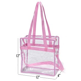 Handy Laundry Clear Tote Bag Stadium Approved - Shoulder Straps and Zippered Top. Perfect Clear Bag for Work, Sports Games and Concerts. Meets Stadium Tournament Guidelines. (Pink)