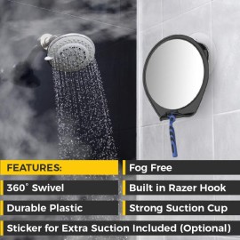 HONEYBULL Shower Mirror Fogless for Shaving - with Suction, Razor Holder for Shower & Swivel, Small Mirror, Shower Accessories, Bathroom Mirror, Bathroom Accessories, Holds Razors (Black) HONEYBULL Shower Mirror Fogless for Shaving - with Suction, Razor Holder for Shower & Swivel, Small Mirror, Shower Accessories, Bathroom Mirror, Bathroom Accessories, Holds Razors (Black)