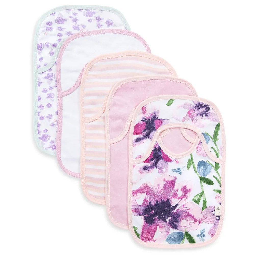 Burt\'s Bees Baby Bibs, 5-Pack Lap-Shoulder Drool Cloths, 100% Organic Cotton with Absorbent Terry Towel Backing (Watercolor Daylily) Burt\'s Bees Baby Bibs, 5-Pack Lap-Shoulder Drool Cloths, 100% Organic Cotton with Absorbent Terry Towel Backing (Watercolor Daylily)
