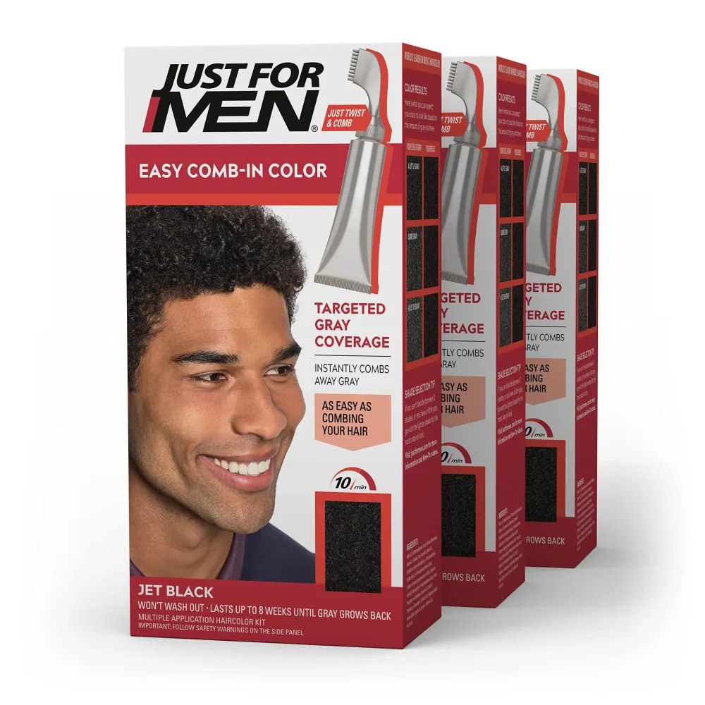 Just For Men Easy Comb-In Color Mens Hair Dye, Easy No Mix Application with Comb Applicator - Jet Black, A-60, Pack of 3 Just For Men Easy Comb-In Color Mens Hair Dye, Easy No Mix Application with Comb Applicator - Jet Black, A-60, Pack of 3