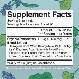 MaryRuth - USDA Organic Brain Nootropic Focus Supplement for Adults with Ginkgo Biloba & Astragalus | Focus & Adrenal Support | Brain and Memory Drops | Vegan | Non-GMO | Gluten Free | 30 Servings