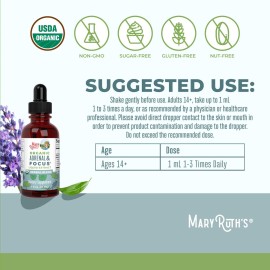 MaryRuth - USDA Organic Brain Nootropic Focus Supplement for Adults with Ginkgo Biloba & Astragalus | Focus & Adrenal Support | Brain and Memory Drops | Vegan | Non-GMO | Gluten Free | 30 Servings