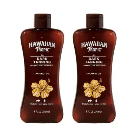 Hawaiian Tropic Dark Tanning Oil, 8oz | Moisturizing Body Oil with Cocoa Butter, Tan Enhancer, 8oz each Twin Pack