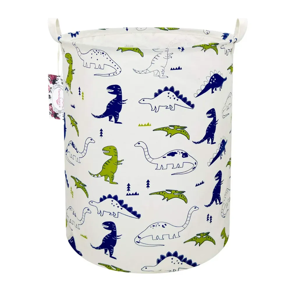 TIBAOLOVER Dinosaur Laundry Basket Baby Laundry Hamper Cute Kids Hamper Toy Storage Bin Handles for Boys and Girls Dinosaur Room Decor (Polychrome Dinosaurs)