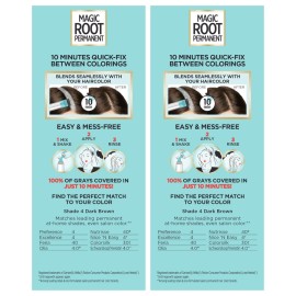 L\'Oreal Paris Magic Root Rescue 10 Minute Root Hair Coloring Kit, Permanent Hair Color with Quick Precision Applicator, 100 percent Gray Coverage, 4 Dark Brown, 2 count L\'Oreal Paris Magic Root Rescue 10 Minute Root Hair Coloring Kit, Permanent Hair Color with Quick Precision Applicator, 100 percent Gray Coverage, 4 Dark Brown, 2 count