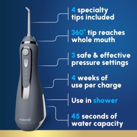 Waterpik Cordless Advanced 2.0 Water Flosser For Teeth, Gums, Braces, Dental Care With Travel Bag and 4 Tips, ADA Accepted, Rechargeable, Portable, and Waterproof, Gray WP-587, Packaging May Vary Waterpik Cordless Advanced 2.0 Water Flosser For Teeth, Gums, Braces, Dental Care With Travel Bag and 4 Tips, ADA Accepted, Rechargeable, Portable, and Waterproof, Gray WP-587, Packaging May Vary