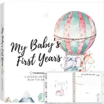 First 5 Years Baby Memory Book Girl, Boy - 90 Pages Hardcover First Year Milestone Keepsake Book, Newborn Scrapbook for New Parents, Minimalist Photo Album Journal, Gift for Baby Shower(AdventureLand)