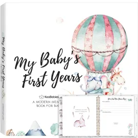 First 5 Years Baby Memory Book Girl, Boy - 90 Pages Hardcover First Year Milestone Keepsake Book, Newborn Scrapbook for New Parents, Minimalist Photo Album Journal, Gift for Baby Shower(AdventureLand)