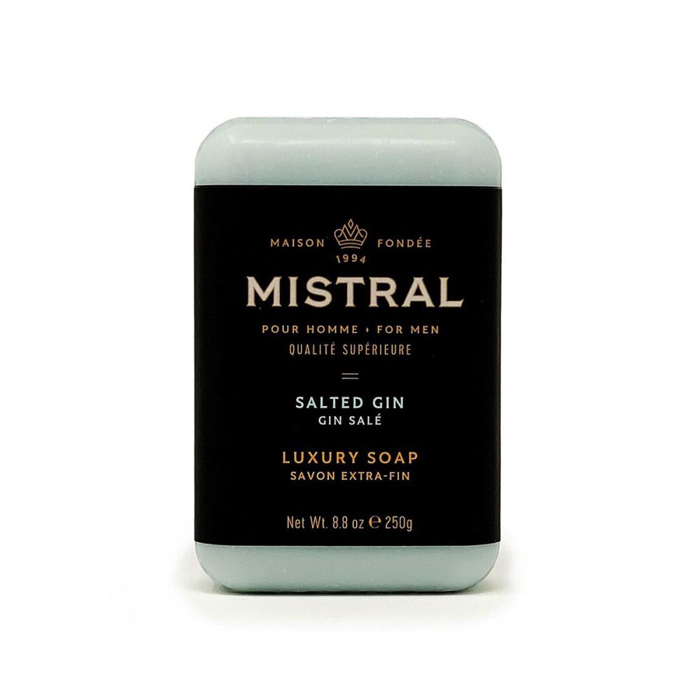 Mistral Salted Gin Luxury Bar Soap for Men | Mens Natural Soap Bar | Paraben, Phthalates Free | Moisturizing & Triple-Milled Natural Soap for Men - Made in France | Large, 8.8 oz