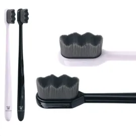 Extra Soft Toothbrush for Sensitive Gums and Teeth. Micro Nano Toothbrushes with 20,000 Ultra Soft Bamboo Charcoal Bristles. Excellent Cleaning Effect (2 Pack) (Black Wave Bristle)
