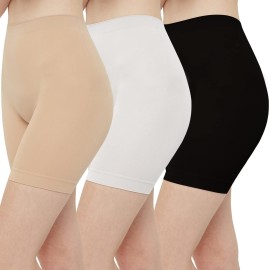 INNERSY Women\'s Slip Shorts for Under Dresses High Waisted Shorts 3-Pack(Black Nude White,X-Large)