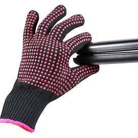 AFT90 2 Pcs Professional Heat Resistant Glove for Hair Styling Heat Blocking Gloves for Curling, Flat Iron and Hair Styling Tools, Silicone Bump, Pink Edge AFT90 2 Pcs Professional Heat Resistant Glove for Hair Styling Heat Blocking Gloves for Curling, Flat Iron and Hair Styling Tools, Silicone Bump, Pink Edge