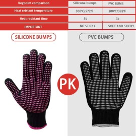 AFT90 2 Pcs Professional Heat Resistant Glove for Hair Styling Heat Blocking Gloves for Curling, Flat Iron and Hair Styling Tools, Silicone Bump, Pink Edge AFT90 2 Pcs Professional Heat Resistant Glove for Hair Styling Heat Blocking Gloves for Curling, Flat Iron and Hair Styling Tools, Silicone Bump, Pink Edge