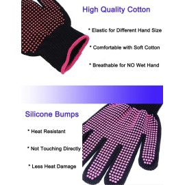 AFT90 2 Pcs Professional Heat Resistant Glove for Hair Styling Heat Blocking Gloves for Curling, Flat Iron and Hair Styling Tools, Silicone Bump, Pink Edge AFT90 2 Pcs Professional Heat Resistant Glove for Hair Styling Heat Blocking Gloves for Curling, Flat Iron and Hair Styling Tools, Silicone Bump, Pink Edge