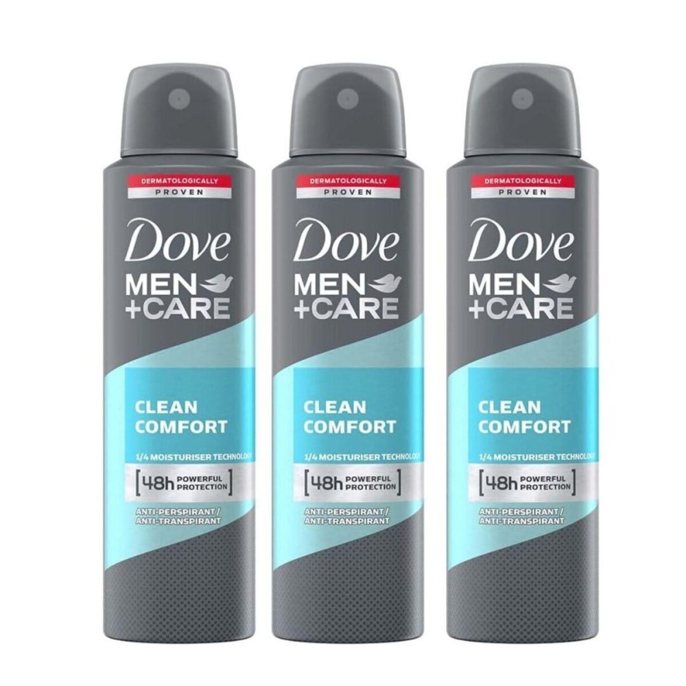 Dove Men+Care Antiperspirant Dry Spray Deodorant for Men Clean Comfort 48 Hour Sweat and Body Odor Protection 3.8 oz 3 Count Dove Men+Care Antiperspirant Dry Spray Deodorant for Men Clean Comfort 48 Hour Sweat and Body Odor Protection 3.8 oz 3 Count