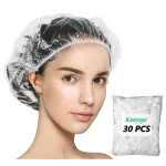 Keeygo Disposable Shower Caps 30 PCS Bath Caps Clear Waterproof Plastic Wraps for Women, Hotel Travel Essentials Accessories Hair Caps(17.3)