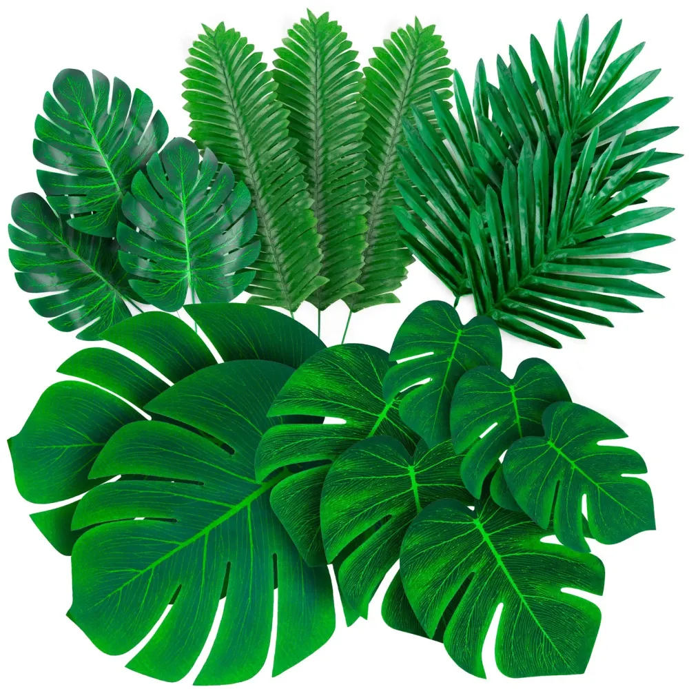 Decopom Palm Leaves Artificial Tropical Monstera-84Pcs 6 Kinds Large Small Green Fake Palm Leaf with Stems for Safari Jungle Hawaiian Luau Party Table Decoration Wedding Birthday Theme Party Decopom Palm Leaves Artificial Tropical Monstera-84Pcs 6 Kinds Large Small Green Fake Palm Leaf with Stems for Safari Jungle Hawaiian Luau Party Table Decoration Wedding Birthday Theme Party