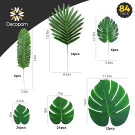 Decopom Palm Leaves Artificial Tropical Monstera-84Pcs 6 Kinds Large Small Green Fake Palm Leaf with Stems for Safari Jungle Hawaiian Luau Party Table Decoration Wedding Birthday Theme Party Decopom Palm Leaves Artificial Tropical Monstera-84Pcs 6 Kinds Large Small Green Fake Palm Leaf with Stems for Safari Jungle Hawaiian Luau Party Table Decoration Wedding Birthday Theme Party