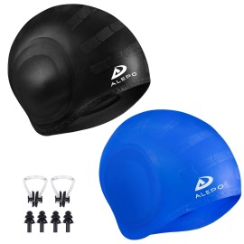 2 Pack Unisex Swim Caps with 3D Ear Protection, Du..